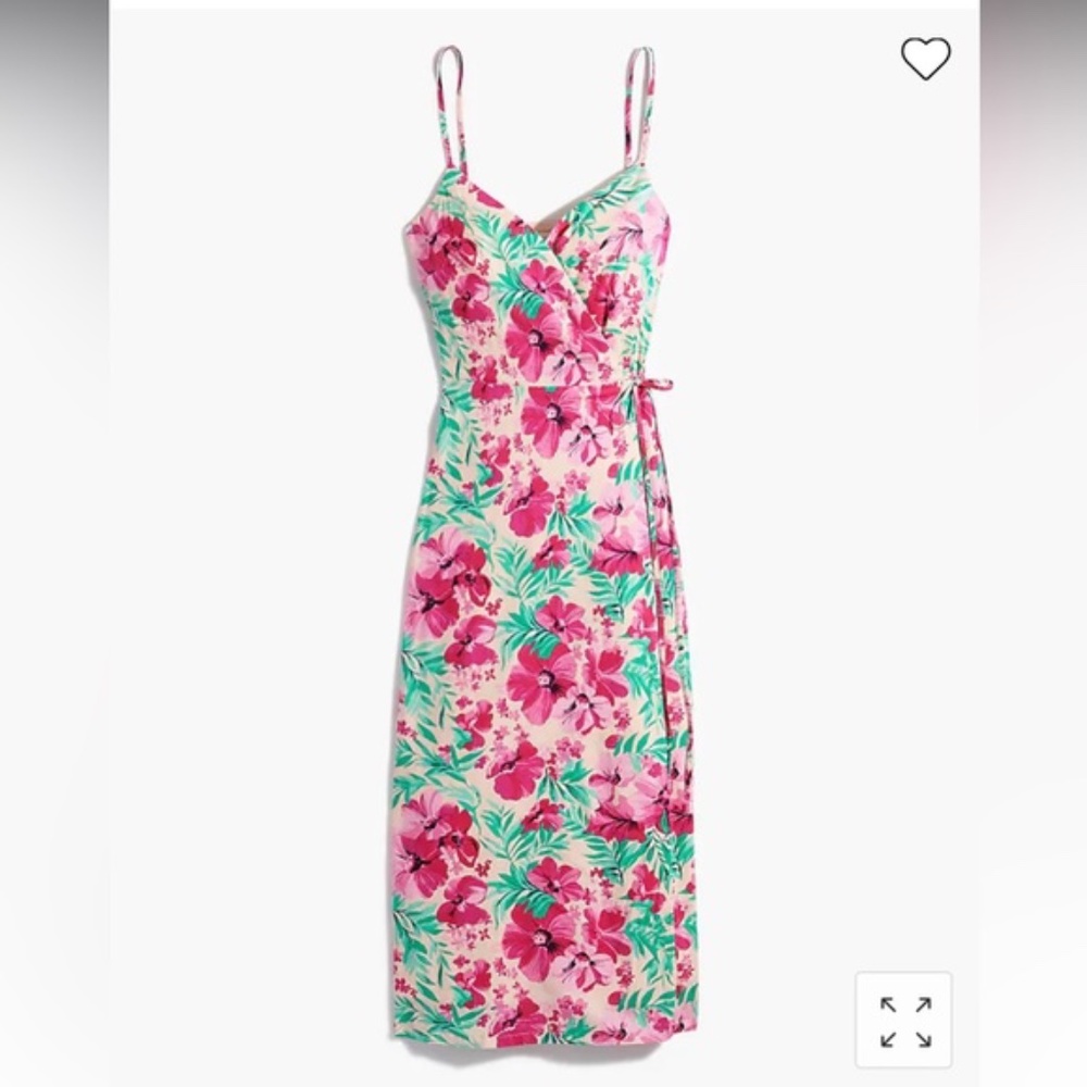 J Crew Wrap Dress Pavel Floral Pink Green Cotton Size 0 NWT